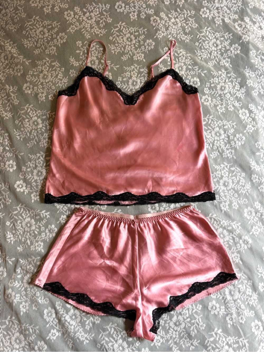 Victoria's Secret Pink Satin Lace-Trim Cami & Shorts Set